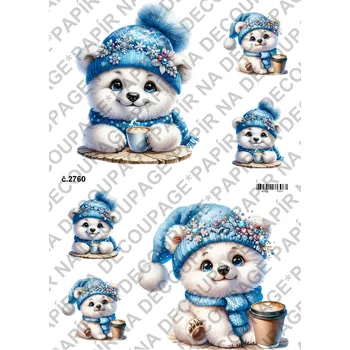 Umělecký papír Rýžový a soft papír na decoupage - Lední medvídek - KB2760 Materiál: Soft, Rozměr: A4