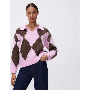 Dámský svetr Reserved - Polo svetr s kosočtvercovým vzorem - vícebarevná - 064HV-MLC - 064HV-MLC-L