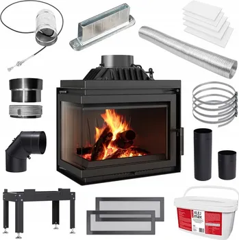 Krbová vložka Litinový krb na dřevo KRATKI SIMPLE levý 8 kW, průměr 200 SADA1 SIMPLE/M/S/L/BS/ZABUDOWA/1