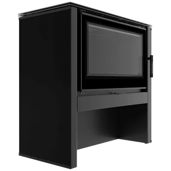 Ocelová kamna na dřevo KRATKI JUNO 12 kW, průměr 160 černý panel černá Thermotec JUNO/12/C/BLACK