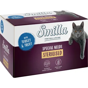 Krmivo pro kočku 6x100g Smilla Sterilised vanička - krůtí se pstruhem