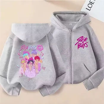 Chlapecký svetr KPop Demon Hunters (Lovkyně démonů) Dívčí mikina na zip s potiskem Saja Boys – KPop Demon Hunters (šedá) Barva: šedá (9), Velikost: 150