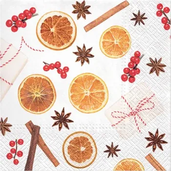 Papírový ubrousek Ubrousky vánoční třívrstvé bílé koření 33x33cm 948488