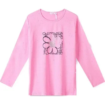 DÍVČÍ TRIČKO S KYTIČKOU A TŘPYTKAMI NOVINKA Barva: Světle růžová, Velikost: 128