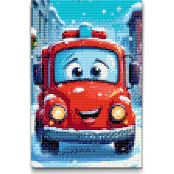 Diamantové malování Diamantové malování - Hasičské auto pro děti Velikost: 20x30cm, Rámování: Pouze srolované plátno, Diamanty: Kulaté