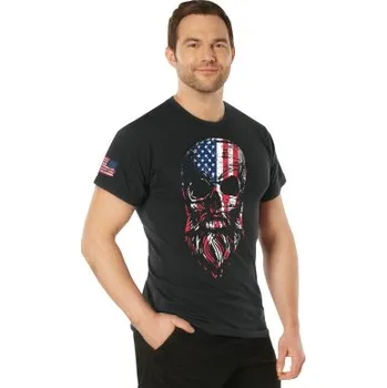 Pánská móda Tričko US Flag Bearded Skull, Rothco, Černé, M