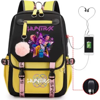 Penál Studentský batoh s potiskem KPop Demon Hunters (Lovkyně démonů) s USB nabíjením Barva: Žlutá