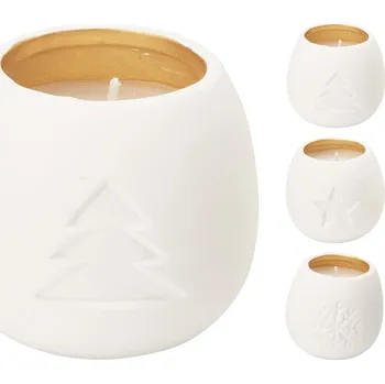 Svíčka Svíčka porcelán 70x70x65mm stromeček, hvězdička, vločka mix,bílá