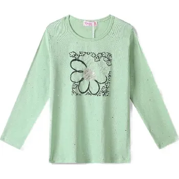 DÍVČÍ TRIČKO S KYTIČKOU A TŘPYTKAMI NOVINKA Barva: Zelinkavá, Velikost: 122