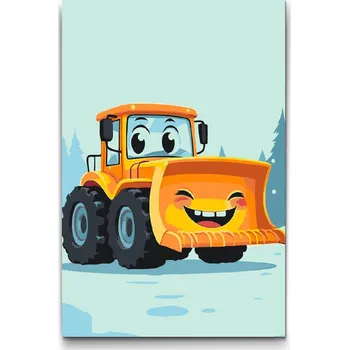 Malování podle čísel - Buldozer pro děti Velikost: 20x30cm, Rámování: Pouze srolované plátno