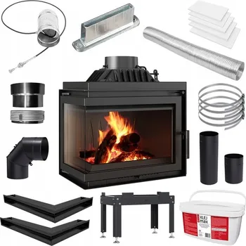 Krbová vložka Litinový krb na dřevo KRATKI SIMPLE levý 8 kW, průměr 200 SADA2 SIMPLE/M/S/L/BS/ZABUDOWA/2