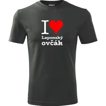 Pánská móda Grafitové tričko I love Laponský ovčák - dárek pro pejskaře - barva antracit - velikost XXXL