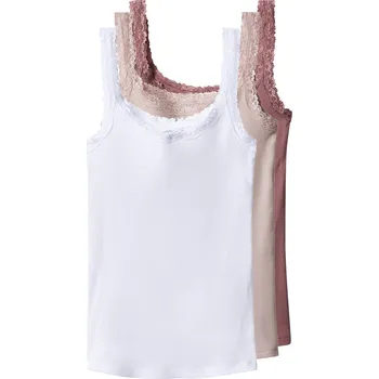 esmara® Dámský vroubkovaný top s krajkou, 3 kusy (růžová / starorůžová / bílá, XL(48/50))