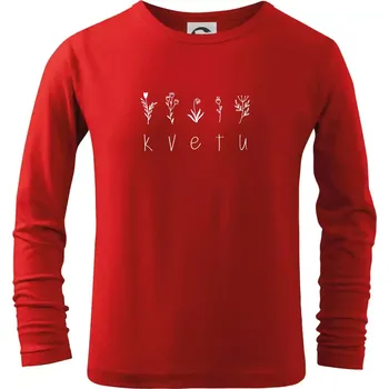 Chlapecké tričko Kvetu - Nápis s květinami - Triko dětské Long Sleeve - 158 cm/12 let ( Červená )