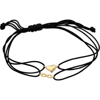 Náramek Provázkový náramek ze žlutého zlata srdce a nekonečno