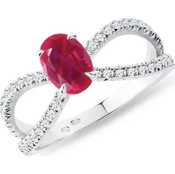 Prsten Luxusní diamantový prsten s rubínem v bílém 14k zlatě KLENOTA