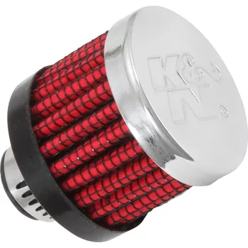 Filtr pro motocykl K&N univerzální odvětrávací filtr s vnějším průměrem 35 mm a výškou 29 mm, průměr vstupu 8 mm, délka vstupní příruby 11 mm, materiál: netkaná syntetická textilie, vrchlík kovový SLEVA 8%