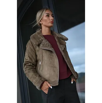 VERO MODA Hnědá semišová bunda s kožíškem L