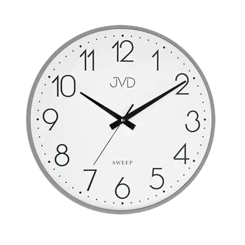 Hodiny JVD Šedé nástěnné kovové netikající tiché hodiny JVD HK4169.2 (netikající plynulý chod)
