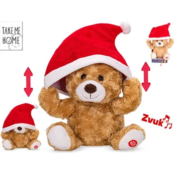 plyšák Mikro trading Take Me Home - Medvěd plyšový nasazující si santovskou čepici - se zvukem