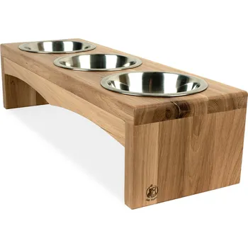 Miska pro psa Svět Tlapky Stojan na 3 misky pro psa SALLY Dřevina nebo odstín: Buk (dřevo), Výška: 10cm (malé plemeno), Průměr miska (rozměr): miska 13cm (48 x 18cm)