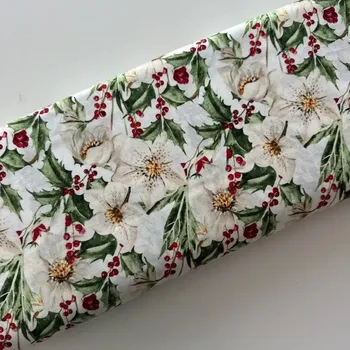 Vánoční plátno Bílé vánoční růže a cesmína (E) (100% prémiové plátno)