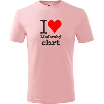 Chlapecké tričko Růžové dětské tričko I love Maďarský chrt - dárek pro malého pejskaře / pejskařku - barva růžová - velikost 8let