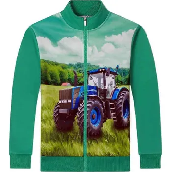 Chlapecká mikina ZATEPLENÁ DĚTSKÁ MIKINA NA ZIP S TRAKTOREM BF Barva: Zelinkavá, Velikost: 80