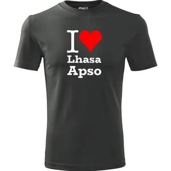 Pánská móda Grafitové tričko I love Lhasa Apso - dárek pro pejskaře - barva antracit - velikost M