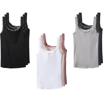 esmara® Dámský vroubkovaný top s krajkou, 3 kusy