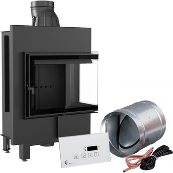 Inteligentní krbová KRATKI LUCY SLIM pravá 8 kW, průměr 160 černá Thermotec MSK GLASS LUCY/12/SLIM/P/BS/BLACK/Z/MSK/GLASS