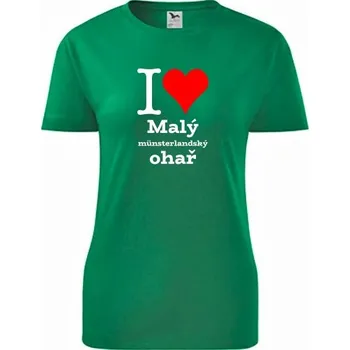 Dámské tričko Zelené dámské tričko I love Malý munsterlandský ohař - dárek pro pejskařku - barva zelená - velikost XXL