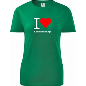 Dámské tričko Zelené dámské tričko I love Kooikerhondje - dárek pro pejskařku - barva zelená - velikost S