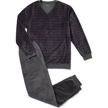 Pánské pyžamo 705659 - Tchibo - Pyžamo z plyšového úpletu - pro muže - vel. XL - barva: šedá/s proužky