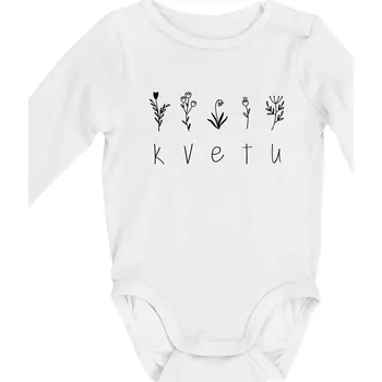 Kvetu - Nápis s květinami - Body kojenecké s dlouhým rukávem - Dlouhý r. do 3 měs ( Bílá )