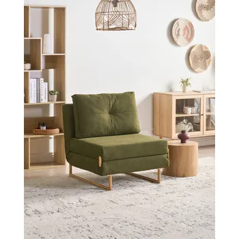 Pohovka Rozkládací pohovka zelená látkové čalounění 1místná na spaní moderní styl obývací pokoj Beliani