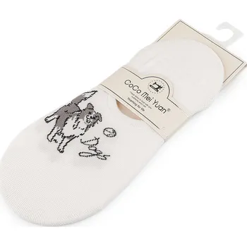 Dámské ponožky Dámské / dívčí bavlněné ponožky do tenisek, barva 1 bílá pejsek