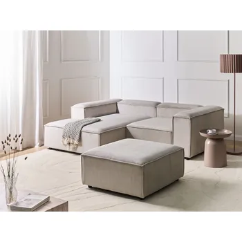 Pohovka 3místná modulární rohová pohovka taupe manšestrové čalounění pravostranná černé nohy s taburetem moderní styl obývací pokoj Beliani