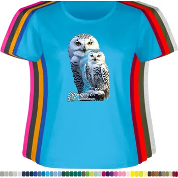 Dámské tričko damske-levne-bavlnene-tricko-digitalni-potisk-sovice-snezni Barva: Aqua - modrá, velikost: XS