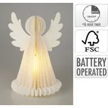 Led dioda anděl papír 195x200x285 mm na postavení s časovačem, bílá