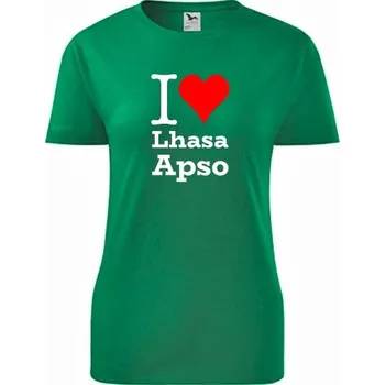 Dámské tričko Zelené dámské tričko I love Lhasa Apso - dárek pro pejskařku - barva zelená - velikost S