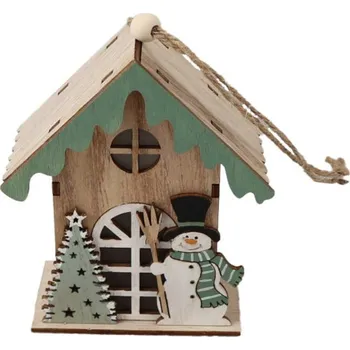 Vánoční dekorace Světlo LED domek se sněhulákem dřevěný 9x5x10cm 958638