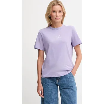 Bavlněné tričko Calvin Klein Jeans dámské, fialová barva, LV047D873G 04X, vel. XXS