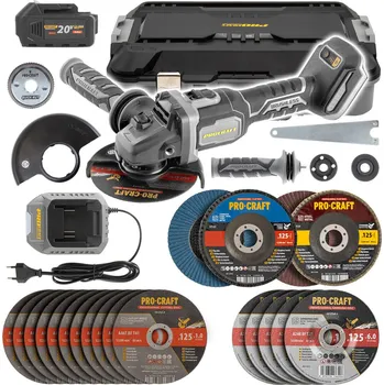 úhlová bruska Aku bruska úhlová Procraft AG125B + 10x řezný kotouč, 4x lamelový kotouč, 5x brusný kotouč