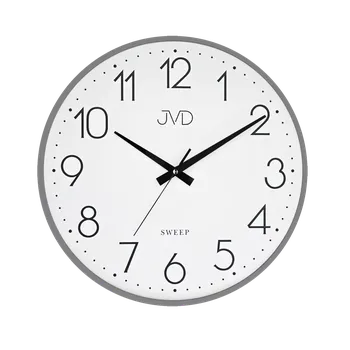Hodiny JVD Šedé nástěnné kovové netikající tiché hodiny JVD HK4129.3 (netikající plynulý chod)