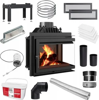 Krbová vložka Litinový krb na dřevo KRATKI SIMPLE pravý 8 kW, průměr 200 SADA1 SIMPLE/M/S/P/BS/ZABUDOWA/1