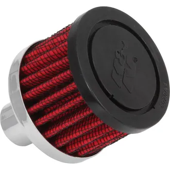 Filtr pro motocykl K&N univerzální odvětrávací filtr s vnějším průměrem 51 mm a výškou 38 mm, průměr vstupu, délka vstupní příruby 22 mm, materiál: netkaná syntetická textilie, vrchlík gumový, vnější průměr vstupu 19 mm SLEVA 8%