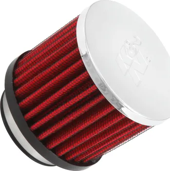 Filtr pro motocykl K&N univerzální odvětrávací filtr s vnějším průměrem 76 mm a výškou 64 mm, průměr vstupu 44 mm, délka vstupní příruby 16 mm, materiál: netkaná syntetická textilie, vrchlík kovový SLEVA 8%