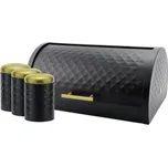 HAUS ROLAND Chlebník kovový+3 dózy na potraviny, kov s lakovanou vrstvou,barva černá