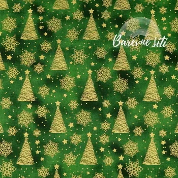Metráž Vánoční plátno Stromečky a vločky na zelené (E) 140 cm